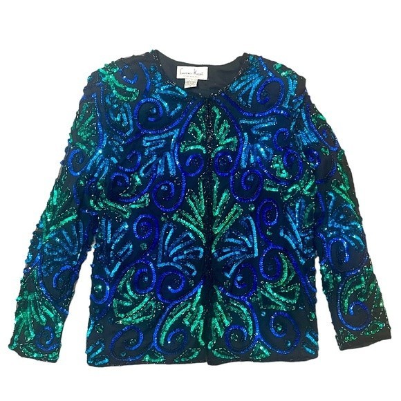 Laurence Kazar Jackets & Blazers - Laurence Kazar Vintage Beaded Silk Sequin Jacket 80s Glam Medium